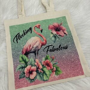 Flamingo Print Canvas Tote Bag - Multicolor